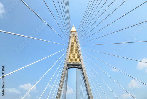 Fototapeta Naklejka Na Ścianę i Meble -  Kanchanaphisek cable stayed bridge cross the Chao-phraya river in Thailand