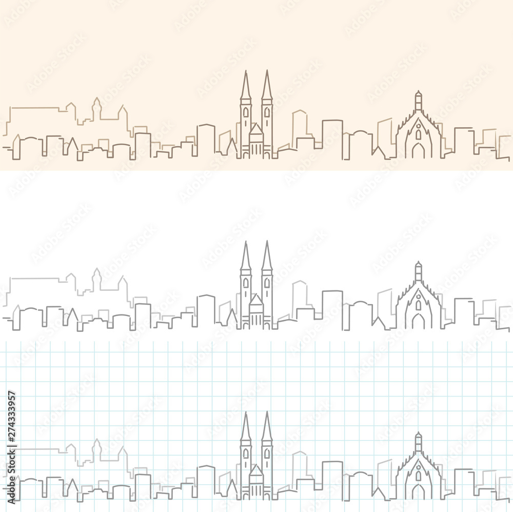 Fototapeta premium Nuremberg Hand Drawn Profile Skyline