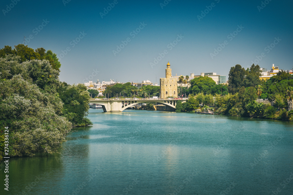 Obraz premium The famous Torre del Oro of Seville seen from the bridge of Los Remedios
