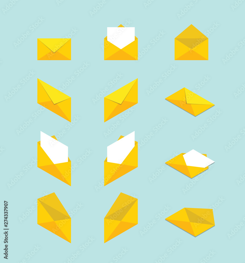envelope set collection with various shape and isometric modern flat style concept - vector