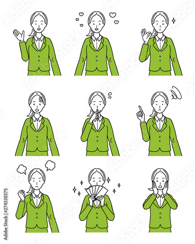 Expression variation set of business woman.