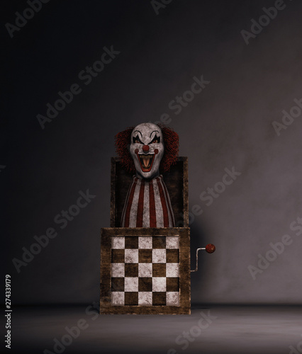 Clown's toy in dark room,3d rendering