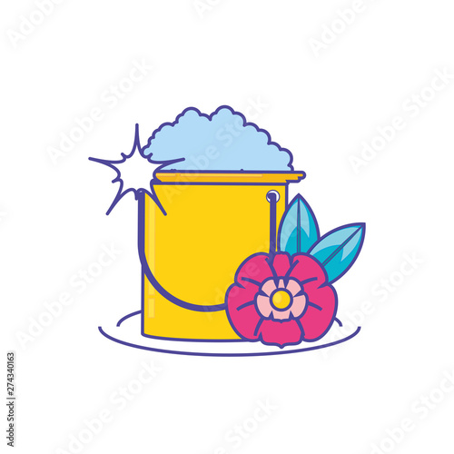 Isolated cleaning bucket with foam and flower design
