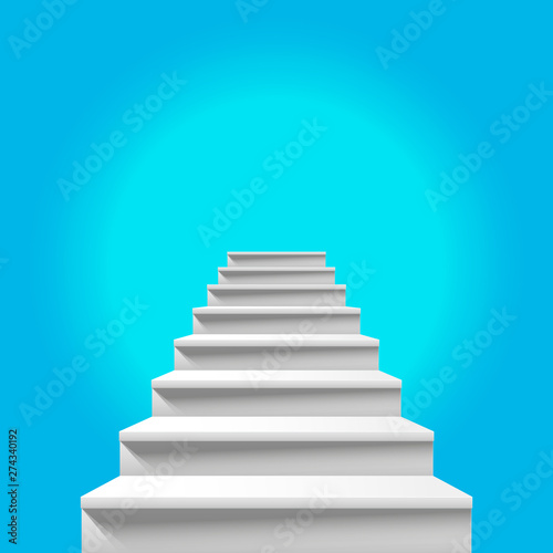 Stairway to Heaven. White Staircase Leading up to Heavenly Blue Sky. Way to God  Way to Paradise. Heavenly Light