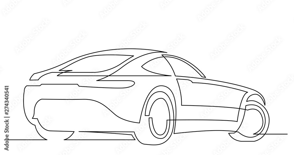 continuous line drawing of rear view of modern powerful sport car
