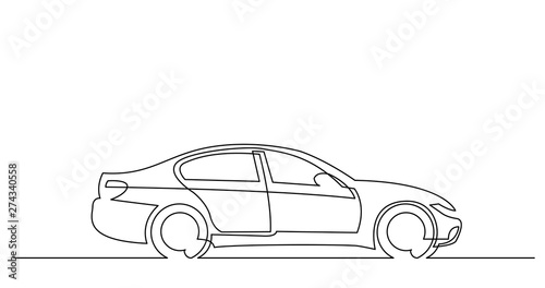 continuous line drawing of side view of modern sedan car