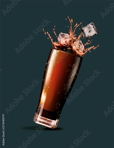 Cola with ice cubes