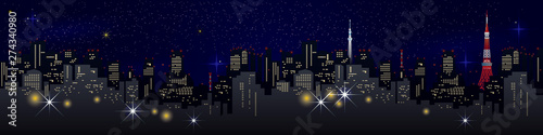 Design of the city visited for travel, Japanese famous place and landmark, Tokyo night view