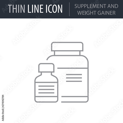 Symbol of Supplement And Weight Gainer Thin line Icon of Fitness And Sport. Stroke Pictogram Graphic for Web Design Quality Outline Vector Symbol Concept. Premium Mono Linear Beautiful Plain Laconic