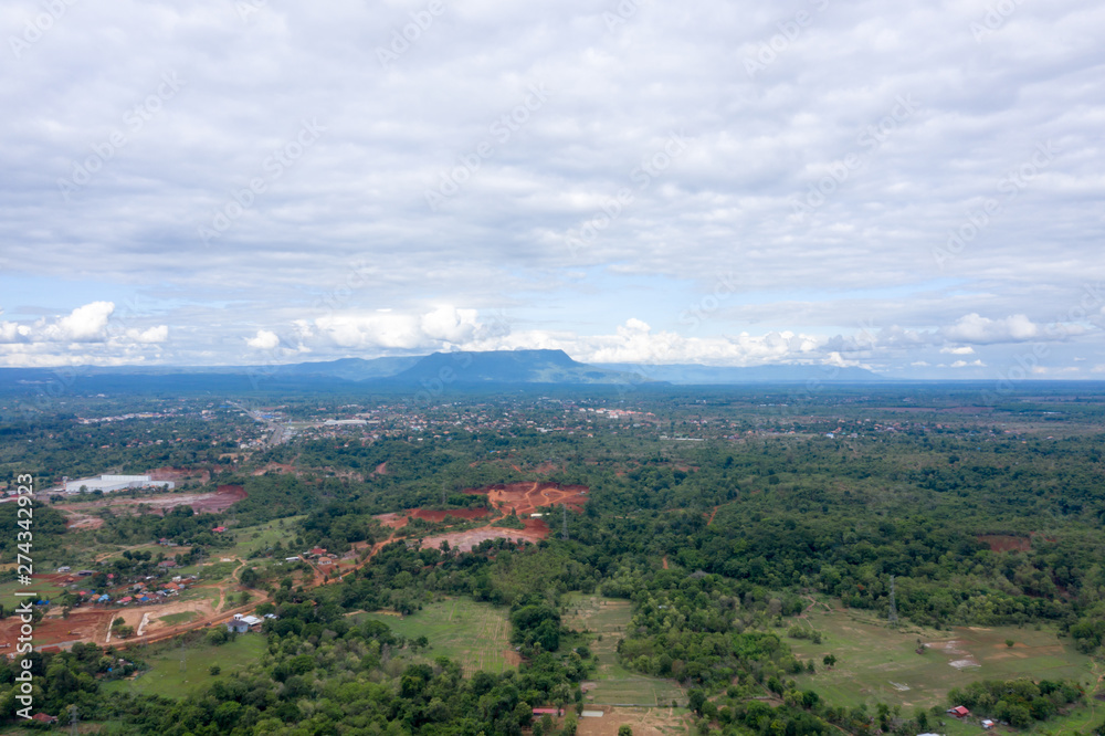 Fototapeta premium Aerial View of mountain in Champasak province, Lao PDR