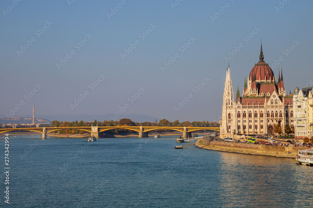 Building of the hungarian parliament in a Budapest, capital of Hungary, by the Danube river