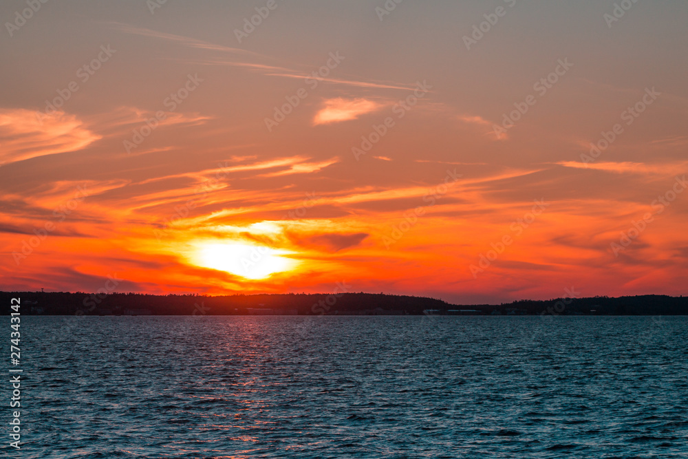 Sunset on Lake Michigan on a summer day at Mackinac Island