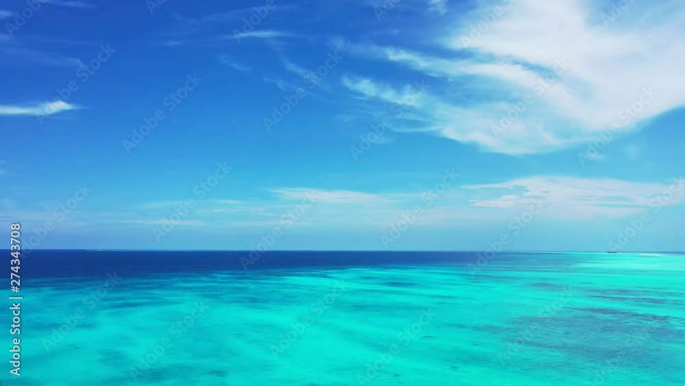 astonishing view of endless open ocean waters with fluffy clouds, fantastic horizon colors, aerial drone panning right astonishing view of endless open ocean waters with fluffy clouds, fantastic horizon colors, aerial drone panning right