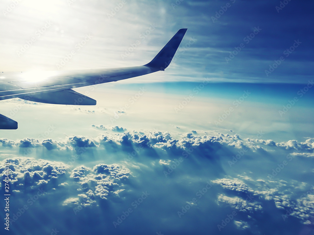 Airplane with blue sky background ,Travel background concept Airplane with blue sky background ,Travel background concept