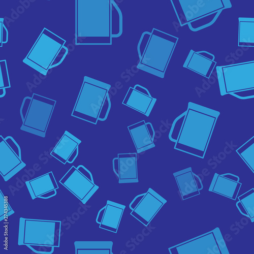 Blue Glass of beer icon isolated seamless pattern on blue background. Vector Illustration