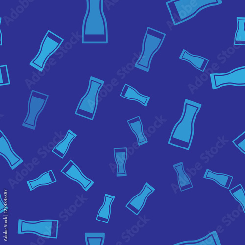 Blue Glass of beer icon isolated seamless pattern on blue background. Vector Illustration