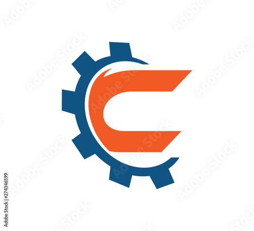 initial logo with gear vector C