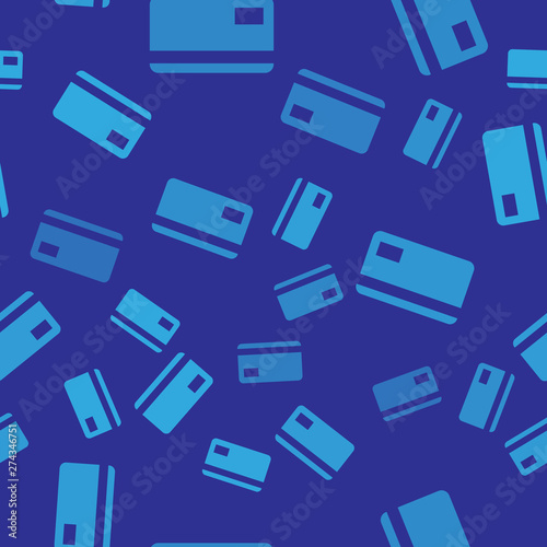 Blue Credit card icon isolated seamless pattern on blue background. Online payment. Cash withdrawal. Financial operations. Shopping sign. Vector Illustration