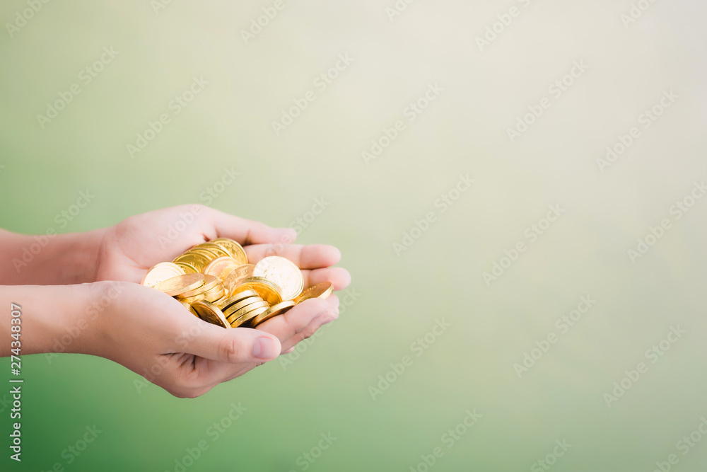coins in hand, saving, Business grow up concept coins in hand, saving, Business grow up concept