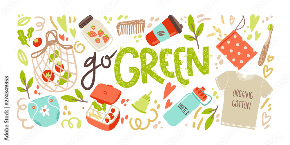 Vector poster with hand drawn elements of zero waste life Vector poster with hand drawn elements of zero waste life