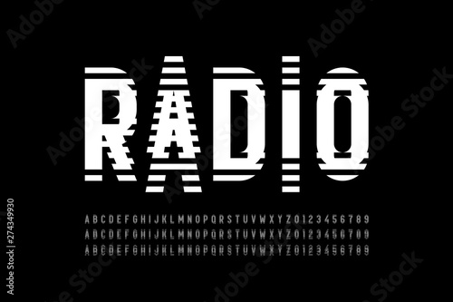 Radio wave style font, alphabet letters and numbers