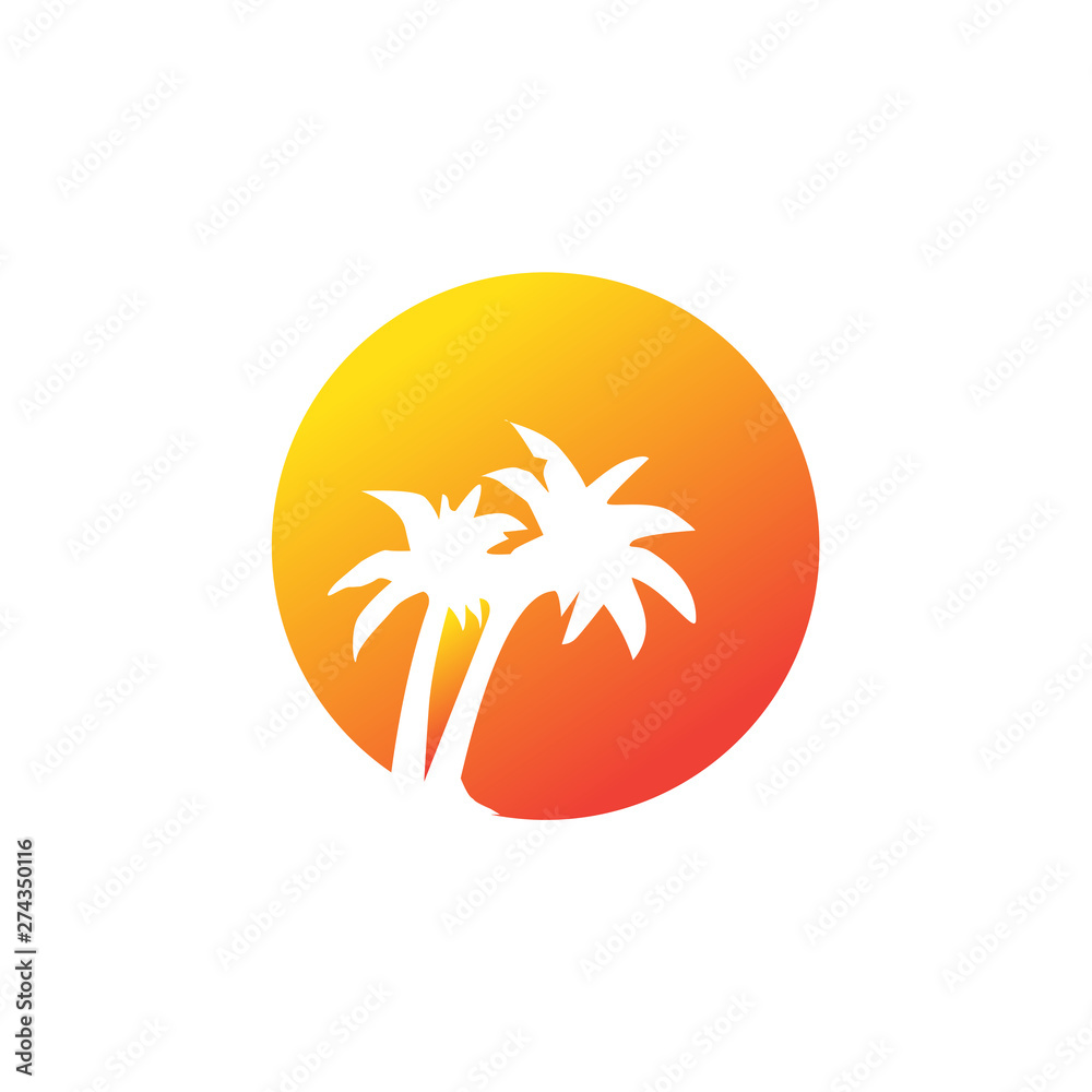 Summer vacation on the beach and the Palm tree logo vector