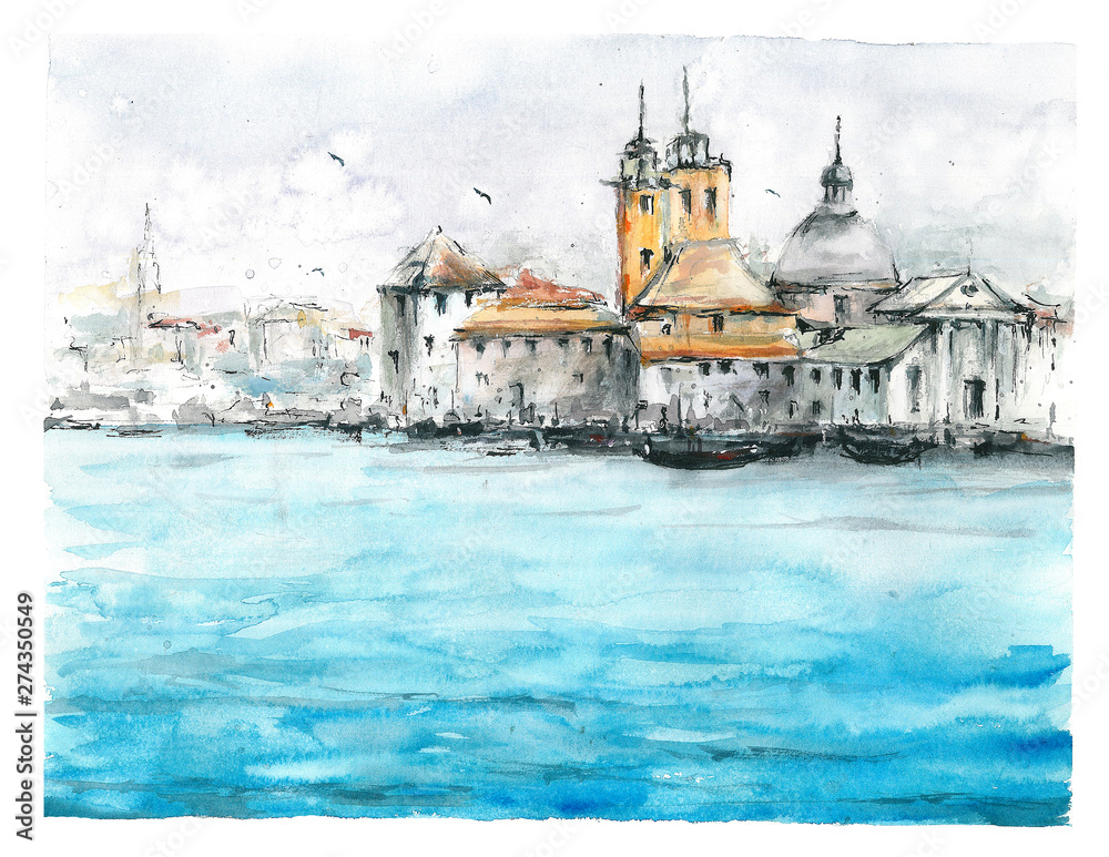 Venice, Italy. landscape watercolor painting. Venice canals with gondolas watercolor sketch illustration Venice, Italy. landscape watercolor painting. Venice canals with gondolas watercolor sketch illustration