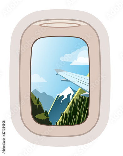 Aairplane window vector traveling by plane and porthole view in flight illustration tourism set of windowpane in aircraft transport and aeroplane isolated on white background