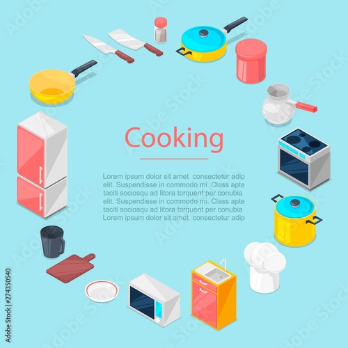 Kitchen utencils vector illustration for posters. Cooking class. Kitchenware, utencils. Kitchen culinary icons. Knives, cutting board, refrigerator, pans and cooker.