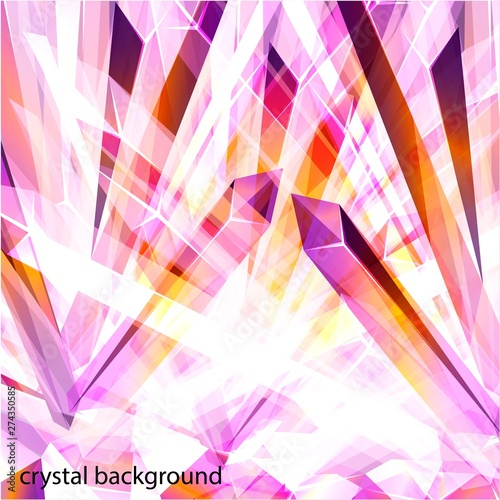 Violet and orange crystals abstract design template. Vector shiny background made with crystalic triangles. Low poly abstract crystalline style background.