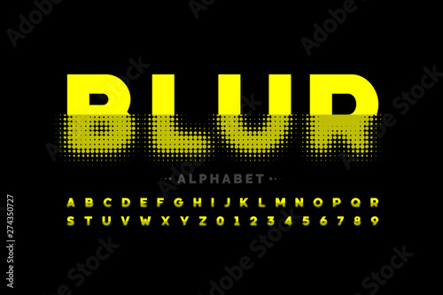 Fotografia Blurred style font design, alphabet letters and numbers