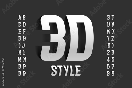 Three-dimensional style font design, 3d alphabet letters and numbers