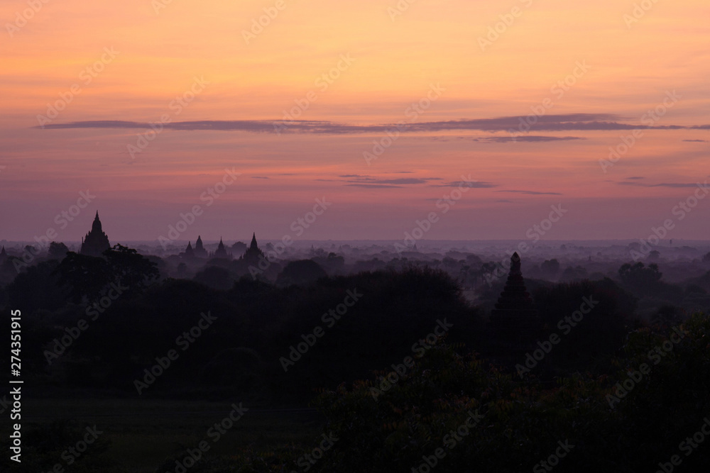 Beautiful sunrise and landscape view of Bagan