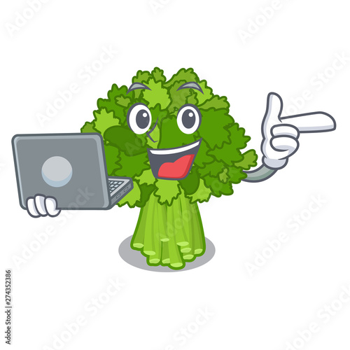 With laptop brocoli rabe isolated in the character