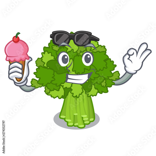 With ice cream brocoli rabe in the cartoon shape