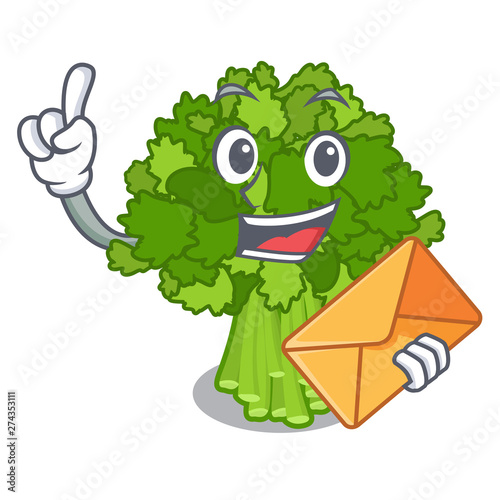 With envelope brocoli rabe in the cartoon shape