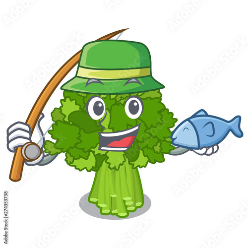 Fishing rabe broccoli in vegetable mascot basket