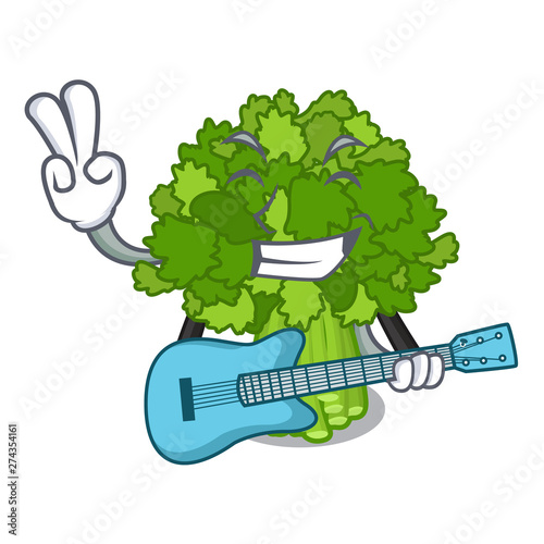 With guitar rabe broccoli in vegetable mascot basket