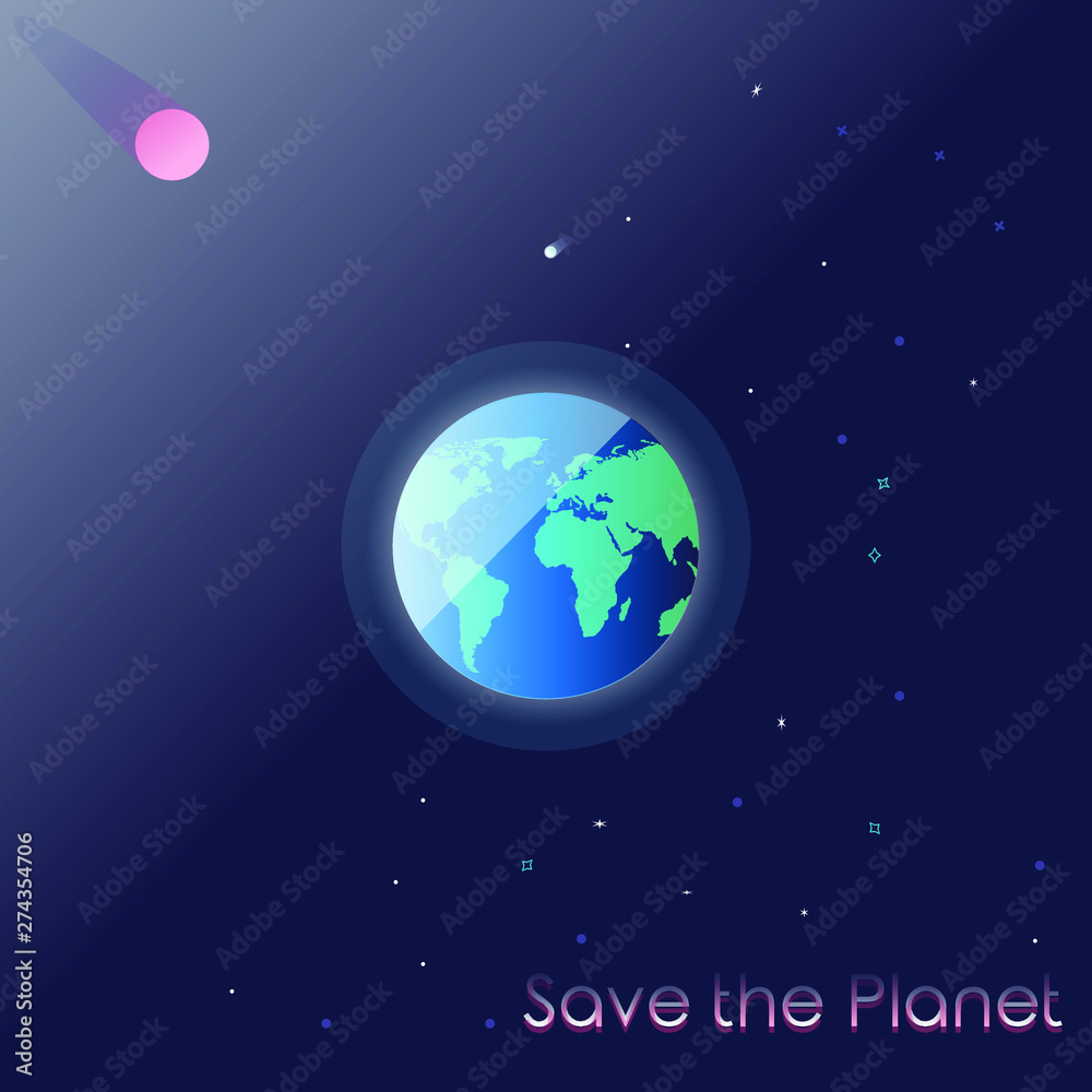 Planet Earth on a blue background .