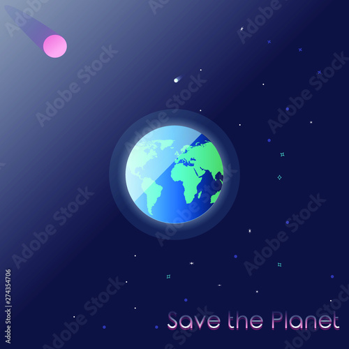 Planet Earth on a blue background .