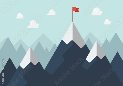 Red flag on a Mountain peak success concept
