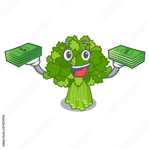 With money bag rabe broccoli in vegetable mascot basket