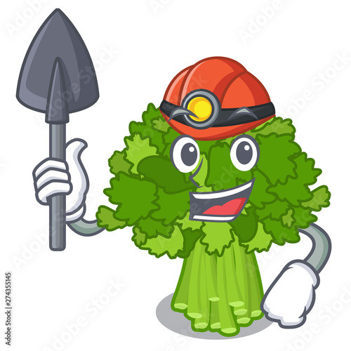 Miner rabe broccoli in vegetable mascot basket