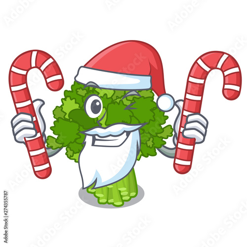 Santa with candy saute broccoli rabe above cartoon plate