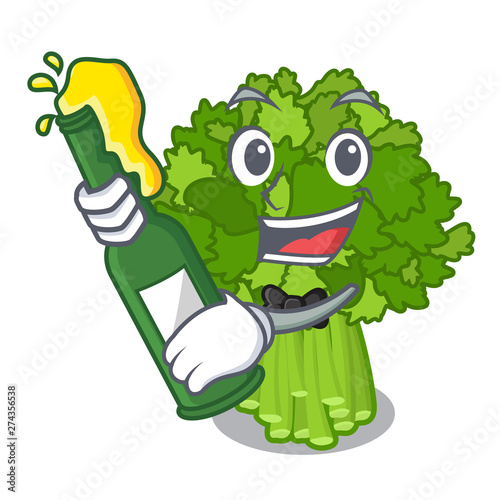 With beer saute broccoli rabe above cartoon plate