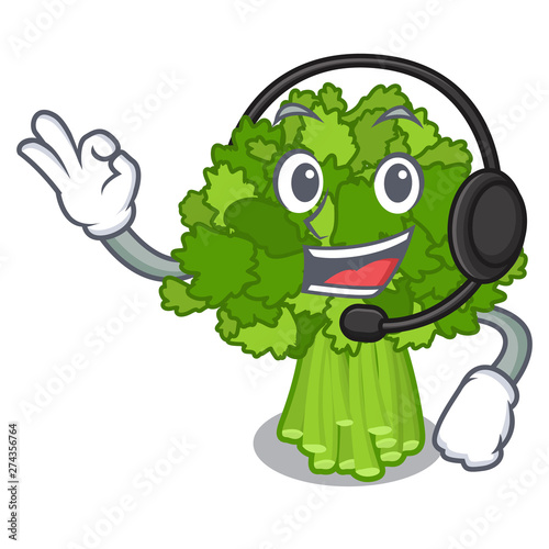 With headphone saute broccoli rabe above cartoon plate
