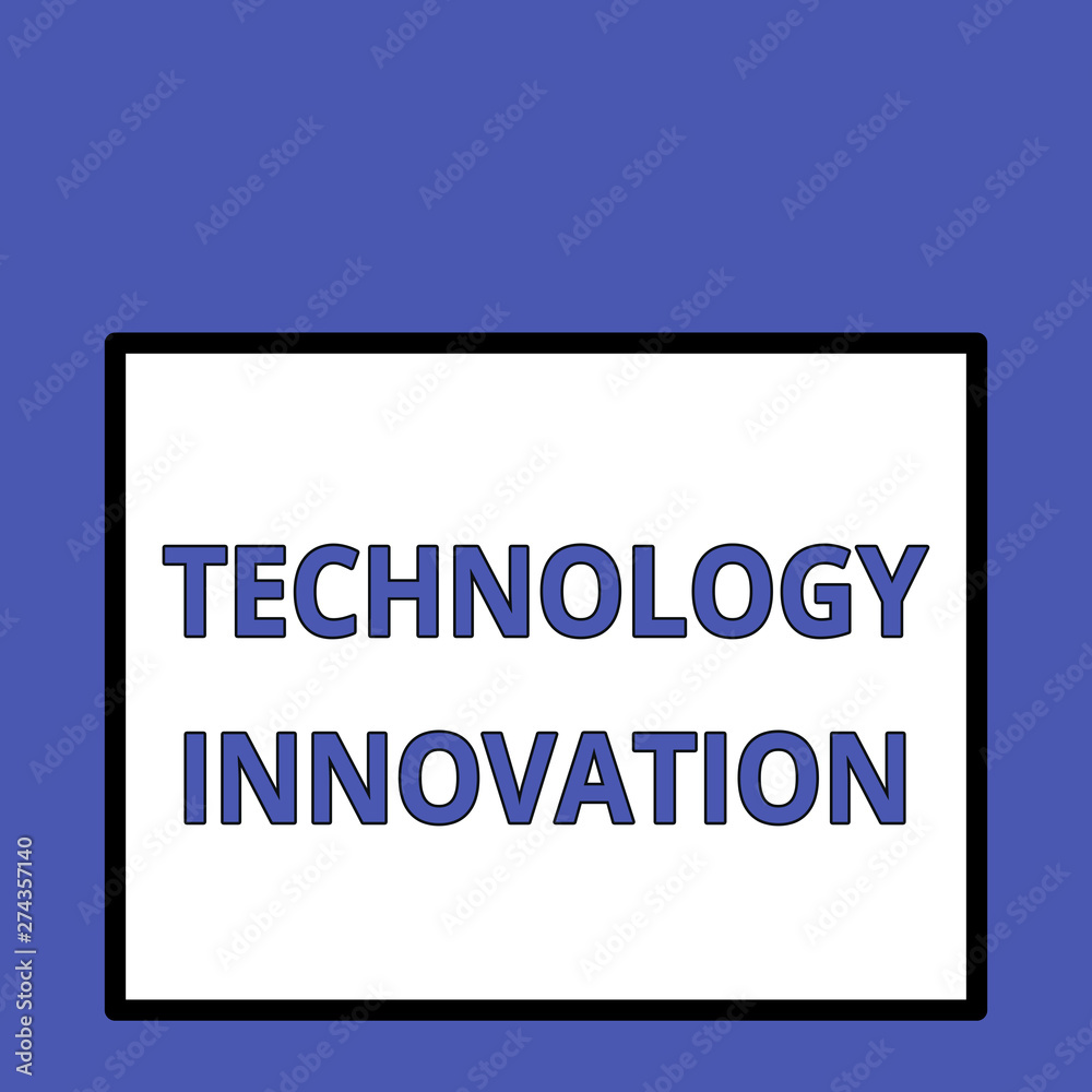 Writing note showing Technology Innovation. Business concept for significant technological changes of products Front close up view big blank rectangle abstract geometrical background Writing note showing Technology Innovation. Business concept for significant technological changes of products Front close up view big blank rectangle abstract geometrical background