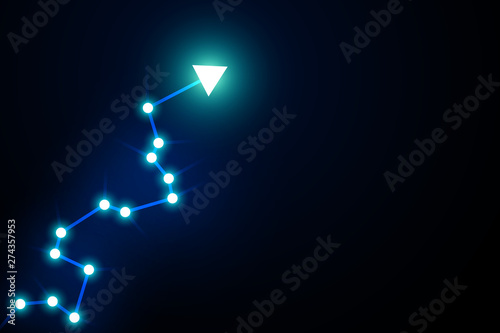 Decision to grow illustration, light arrow on dark background.