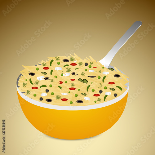 Concept of rice in a bowl with spoon.