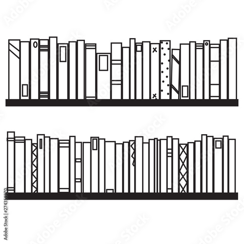 Bookshelf. Silhouette of various covers on the shelf. Vector illustration.